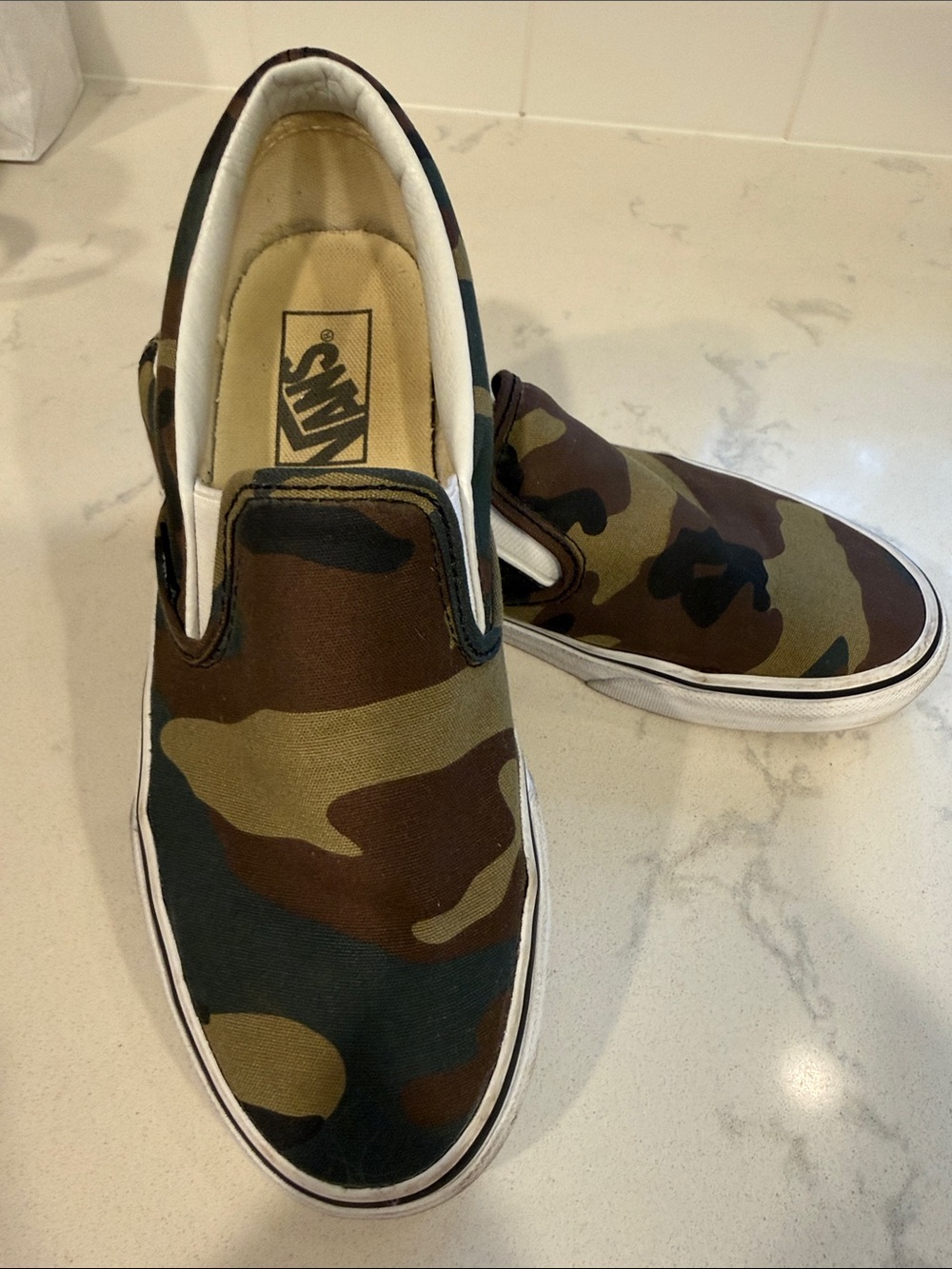 Vans Camouflage Canvas Slip-ons, Sz. 8